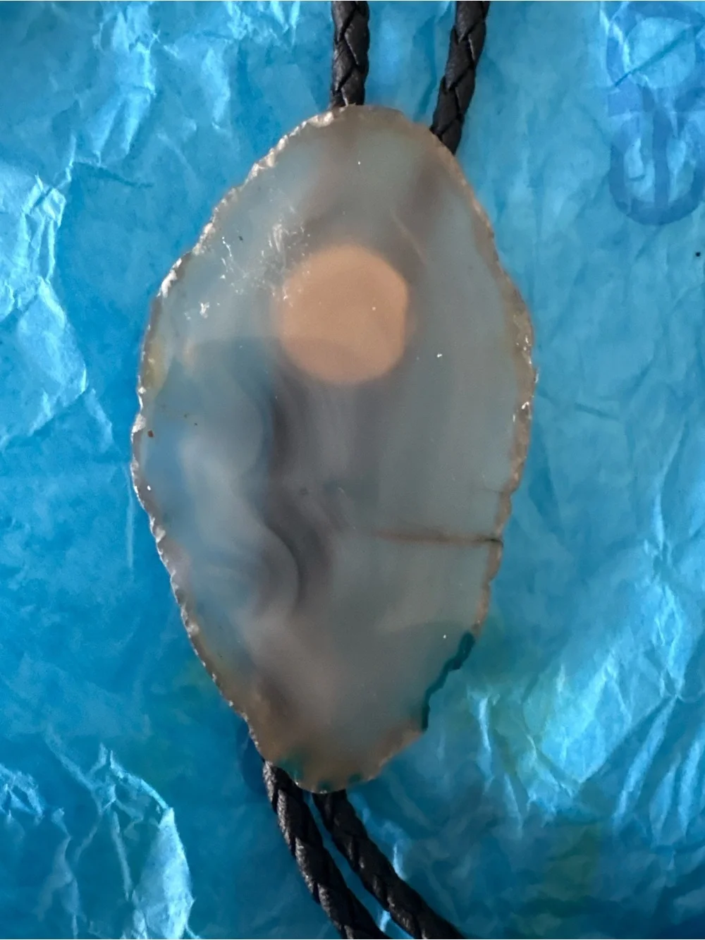 Agate Stone Pendant Necklace in Gray and Cream Bolo Tie